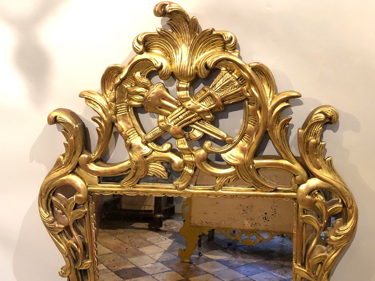 20th Century Louis XV Style Mirror In Gilded Wood. -photo-2