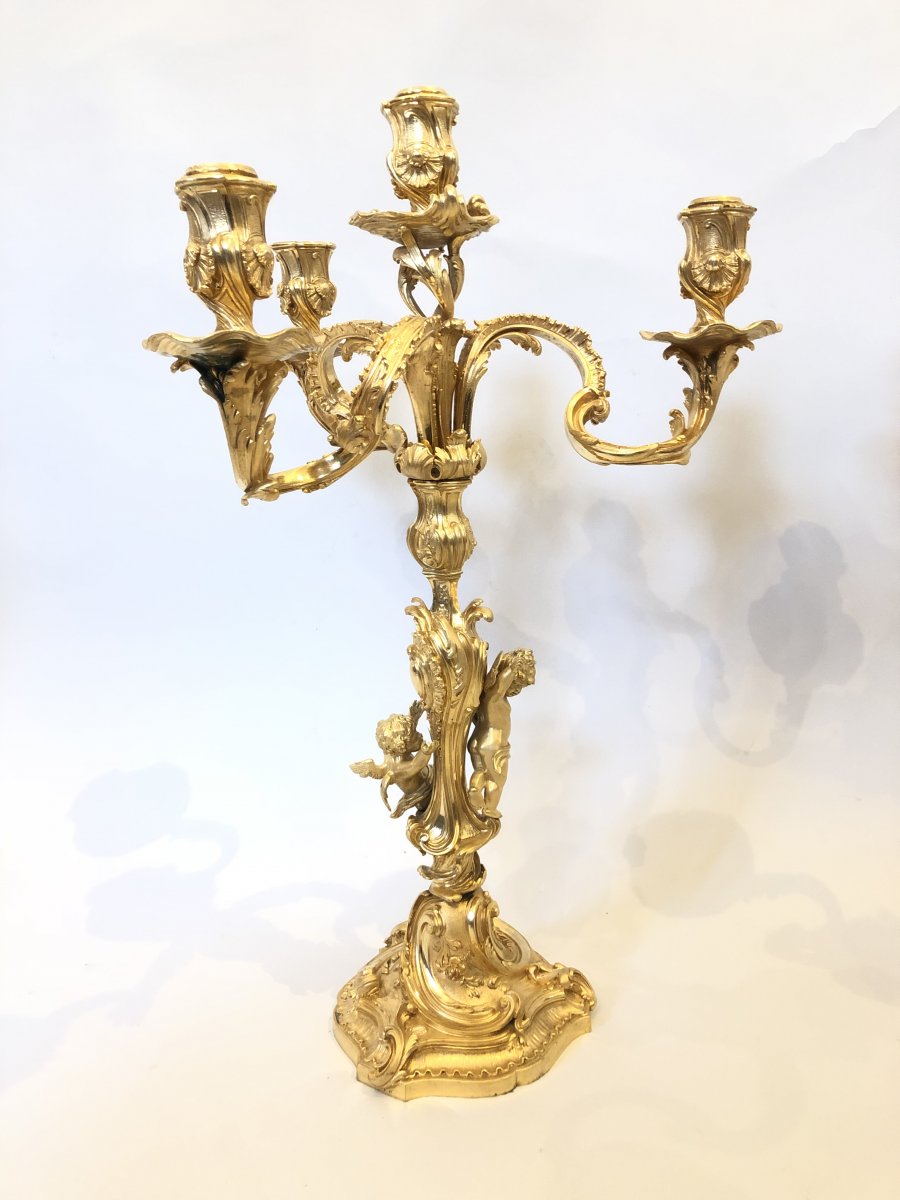 Pair Of Candelabra Louis XV Style Gilt Bronze.-photo-3