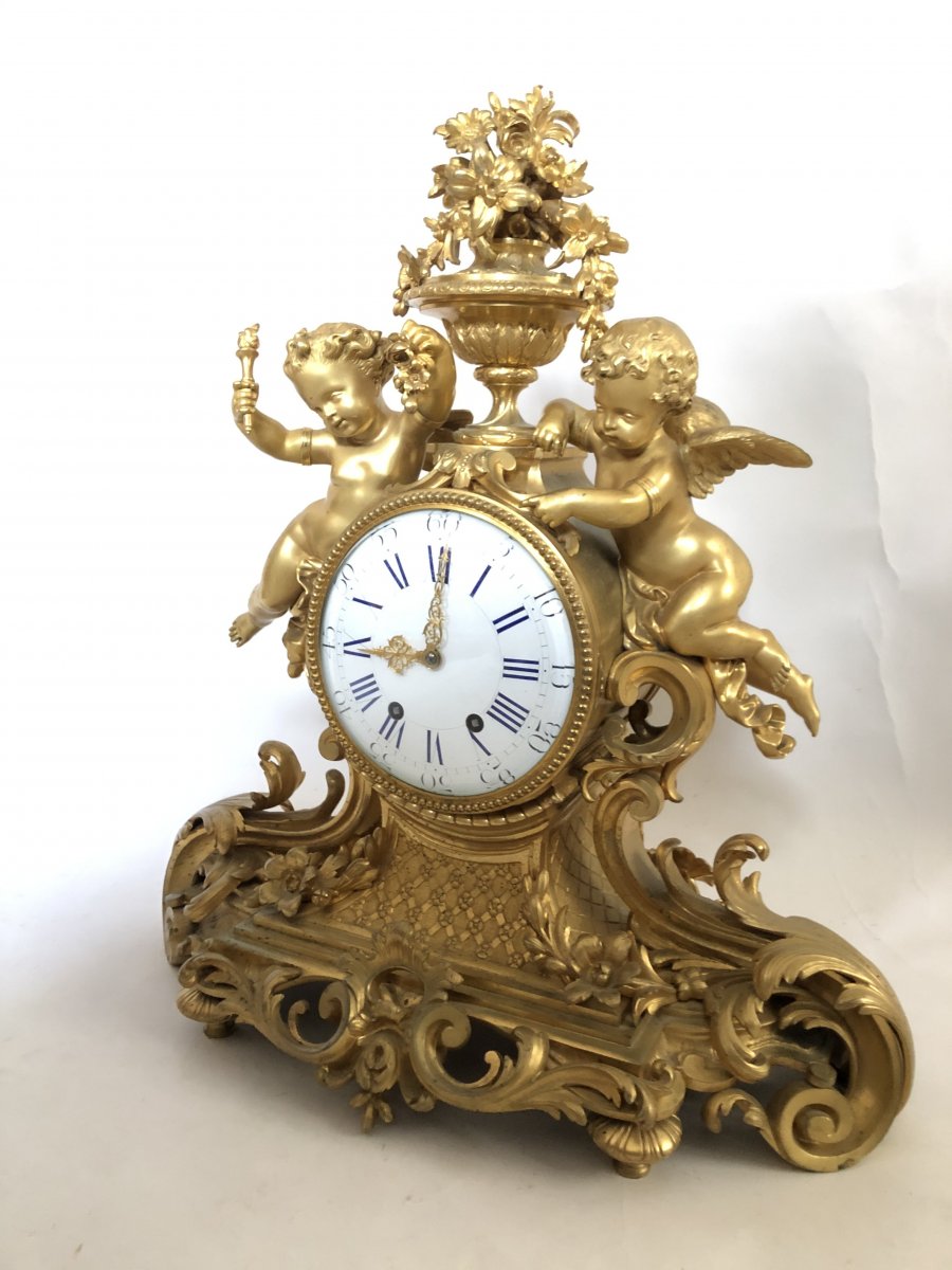 Clock 19 Th Century In Gold Plate. -photo-2