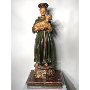 Statue Of Saint Antoine De Padoue  And The Child Jesus. 32.5 In. 