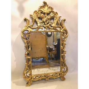 Miroir De Style Louis XV Du XX ème Siècle En Bois Doré. 