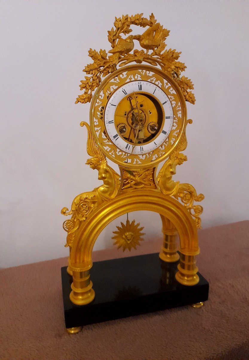 Arche Clock Directoire Empire Period Gilt Bronze 