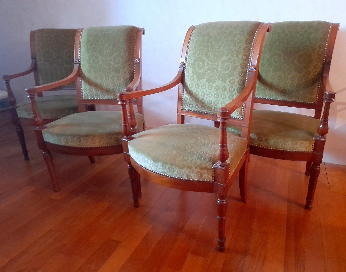 Suite 4 Fauteuils Directoire Empire Acajou Salon