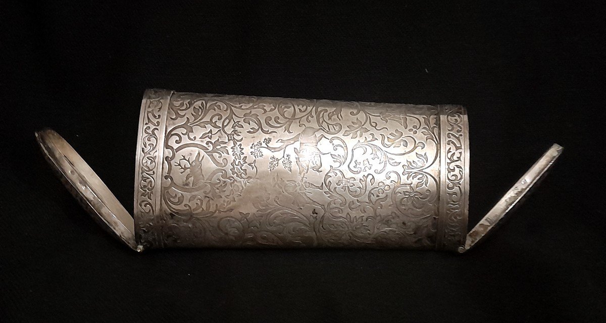 Cigar Humidor Hunting Case In Solid Silver, 19th Century-photo-3