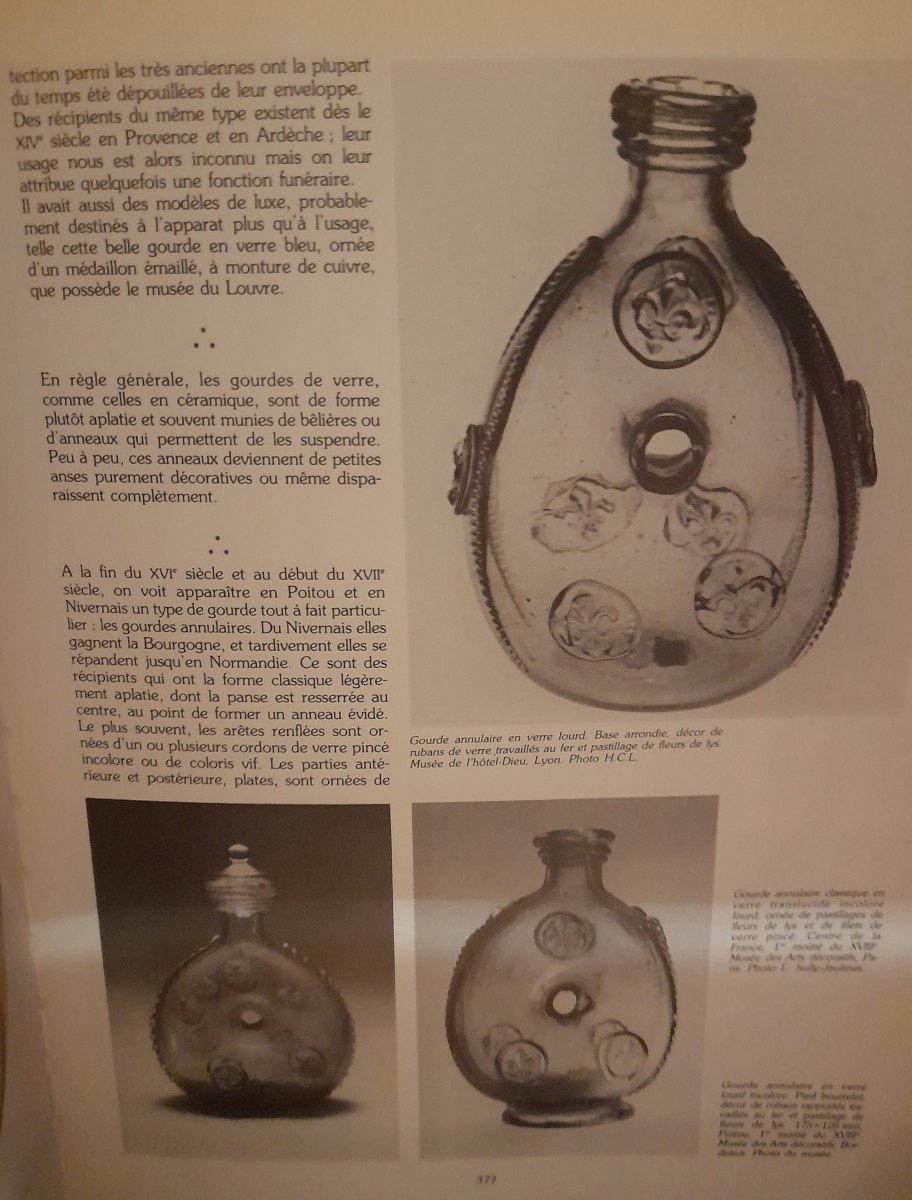 Gourde Annulaire ou de pèlerin En Verre Souffle Epoque XVIII Fleur De Lys-photo-1