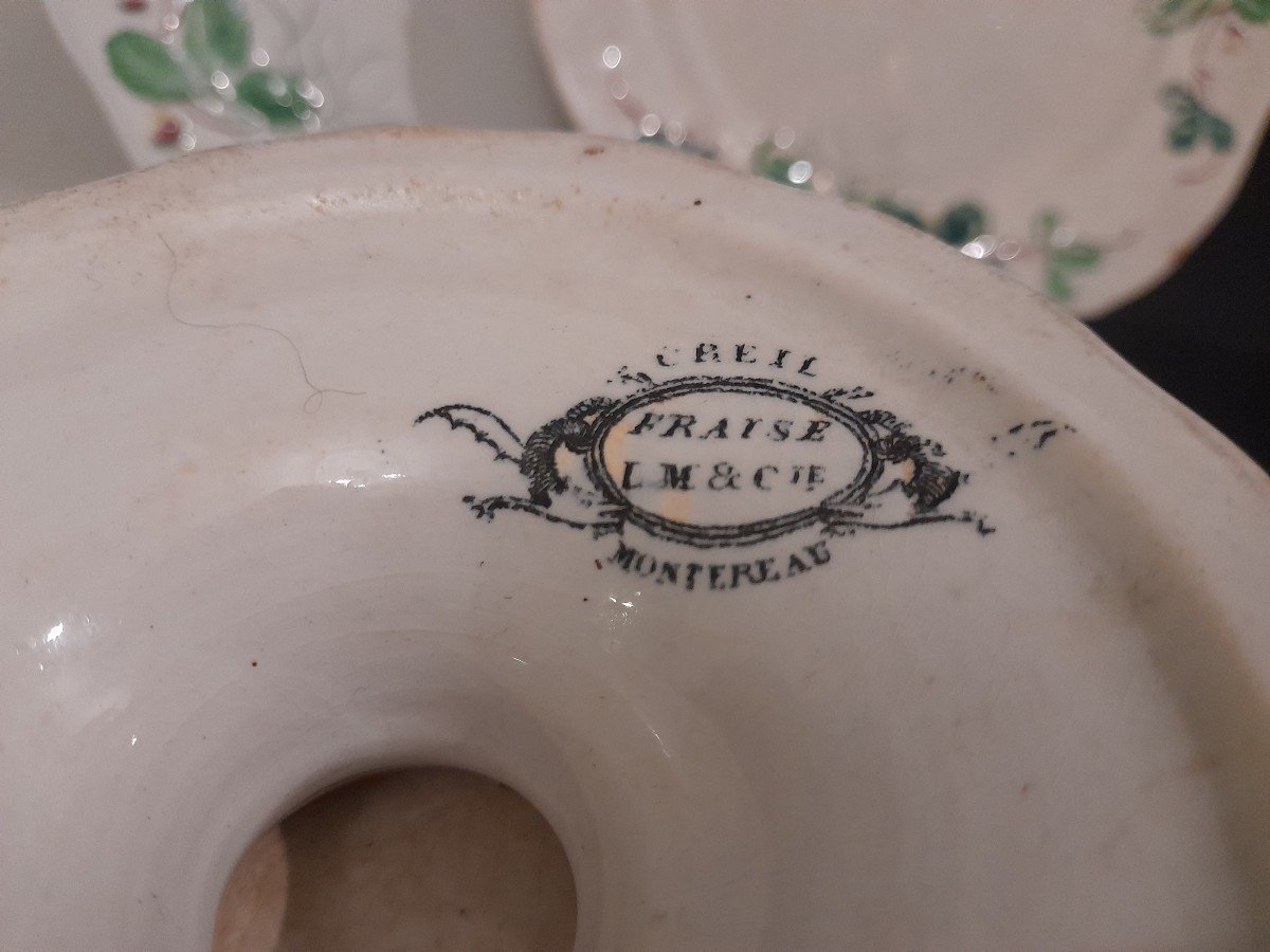 Partie de Service Aux Fraisiers Georges Sand Manufacture Creil Montereau Faience Fine-photo-4