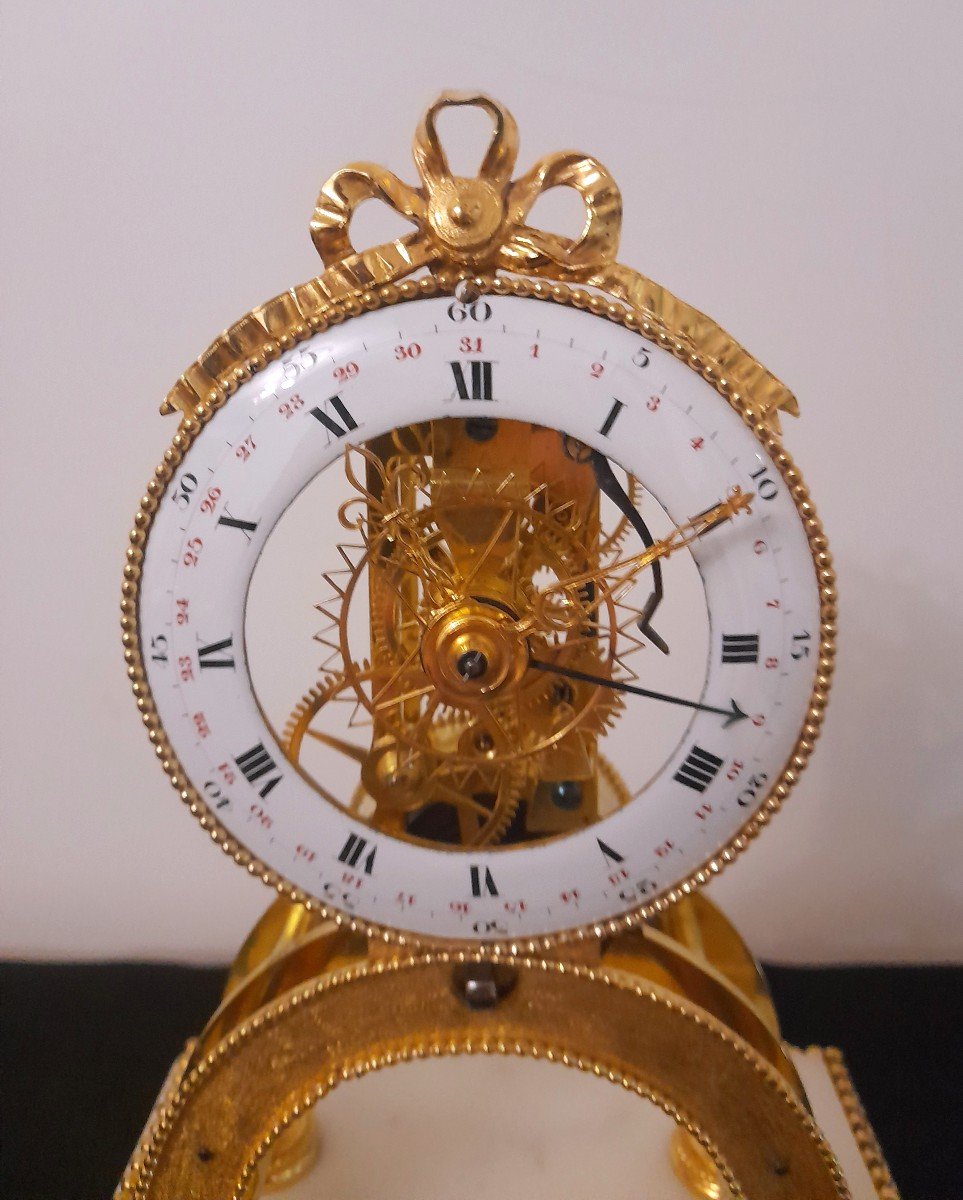 Louis XVI Period Skeleton Arch Pendulum Clock, 18th Century-photo-3