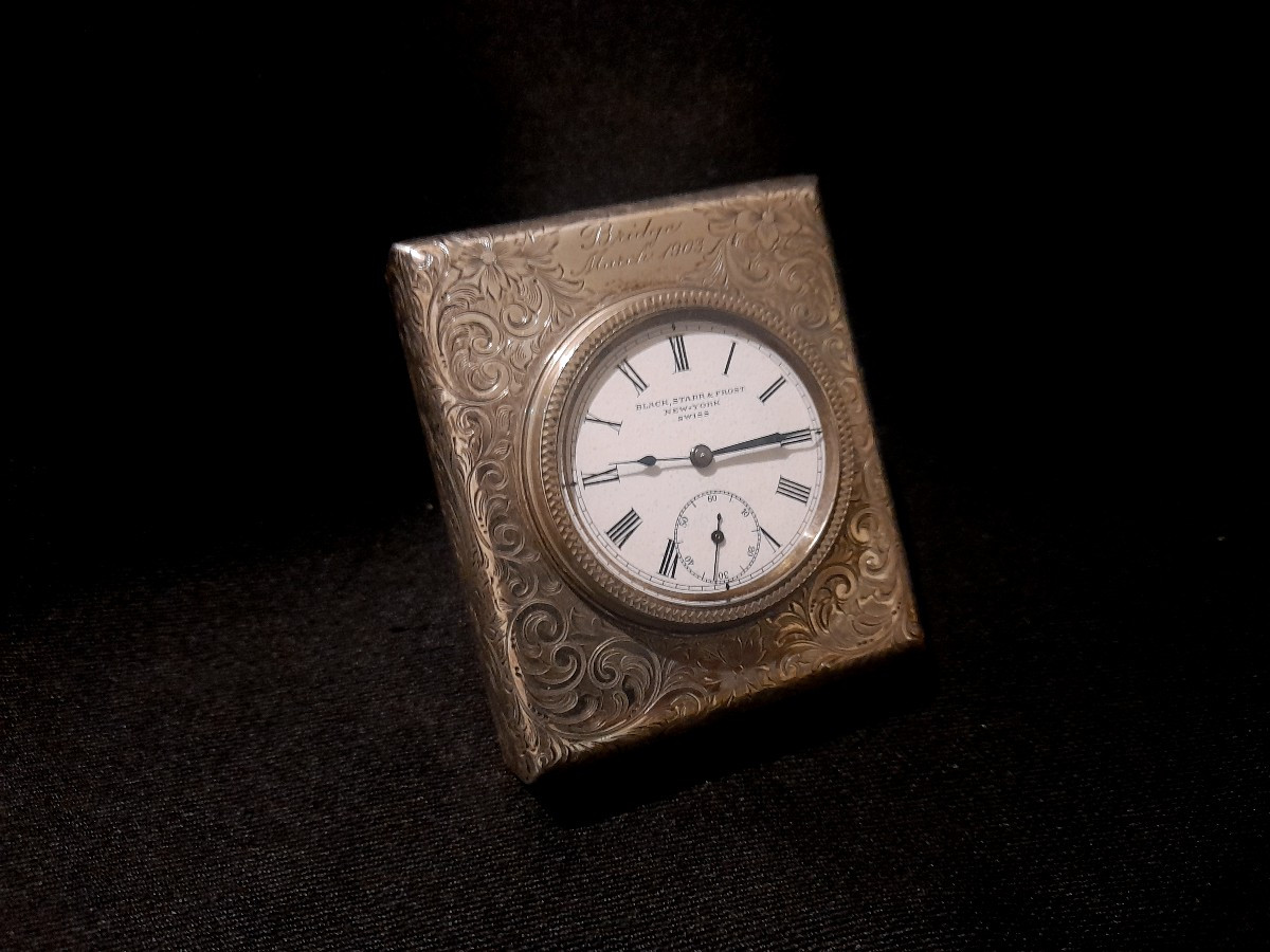 Silver Officer's Clock Or Travel Clock From The Black Starr Frost Brand 