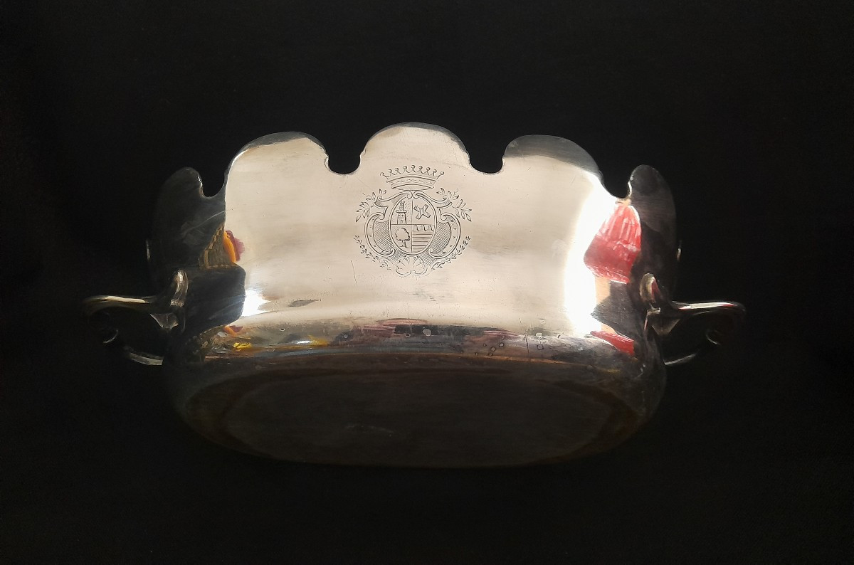 Silver-plated Metal Glass Cooler With Coat Of Arms, 18th Century Tableware