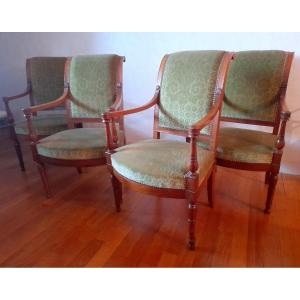 Suite 4 Fauteuils Directoire Empire Acajou Salon