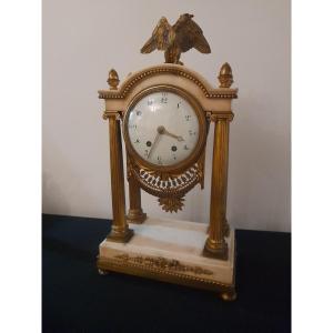 Portico Clock, Directoire Period, Carrara Marble And Gilt Bronze, End Of The 18th Century