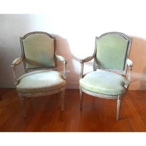 Rare Pair Of Louis XVI Period Armchairs Stamped Henri Jacob 18th Century