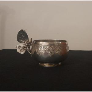 Tasse Miniature En Argent Massif Au Papillon Et Vignes Epoque Art Nouveau