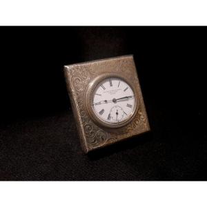 Pendule Pendulette De Bord ou de voyage officier En Argent De La Marque Black Starr Frost 