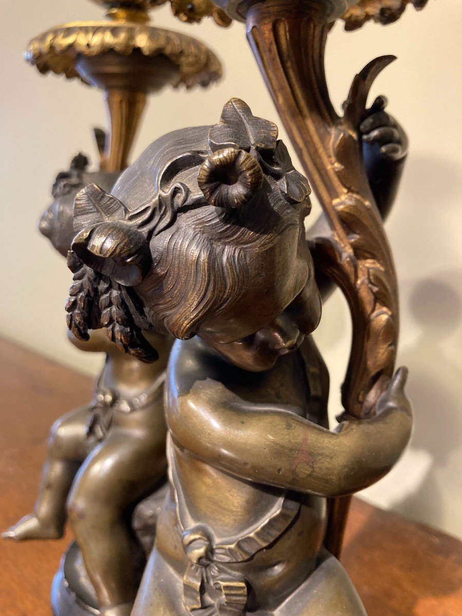 Pair Of Bronze Cherub Candlesticks -photo-3