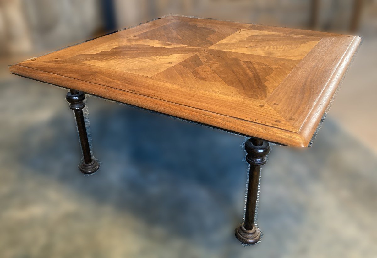 Old Walnut Parquet Panel Reassembled As A Coffee Table-photo-3