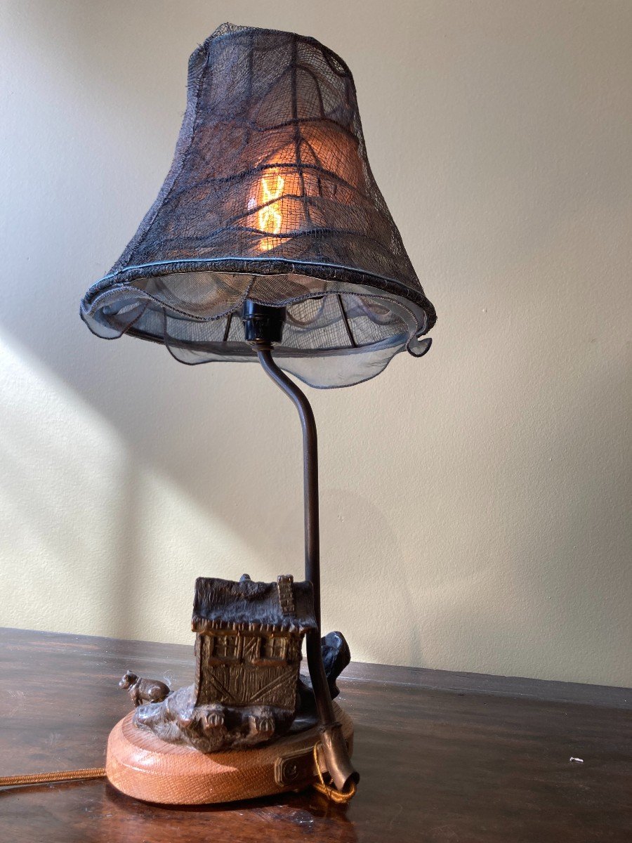 Bronze "house On The River" Mounted As A Lamp-photo-2