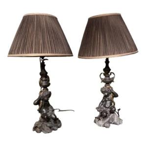 Pair Of Candlesticks Mounted As A Lamp 