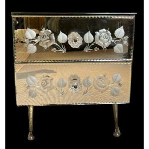 Small Beveled Engraved Mirror Chest Of Drawers