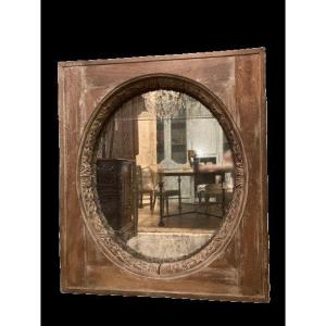 Mahogany Wood Paneling Element With A Mirror