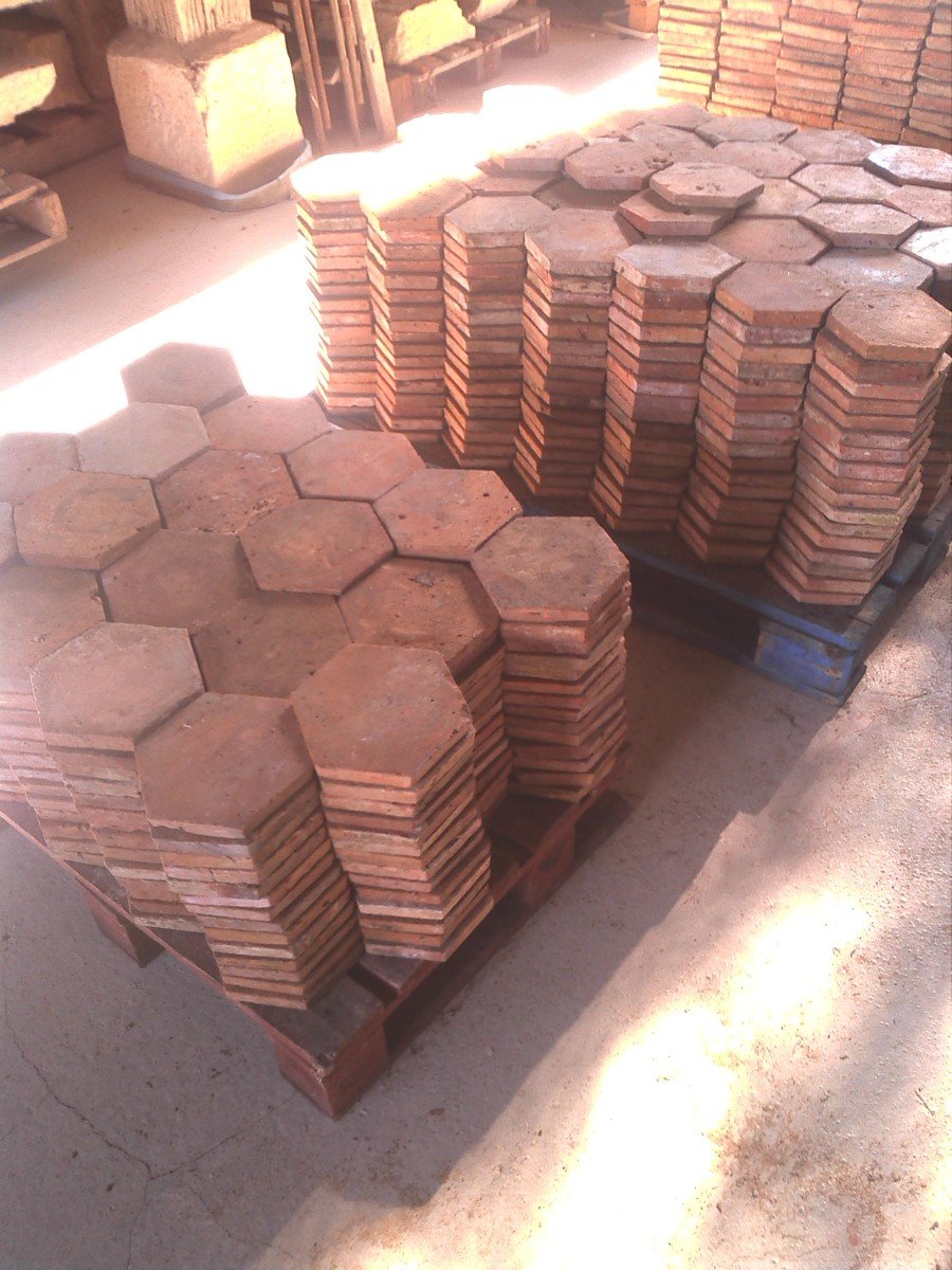 Early 19th C. Terra Cotta Floor Tiles - 62 M2 Of 19 Cm X 19 Cm  Hexagons-photo-2