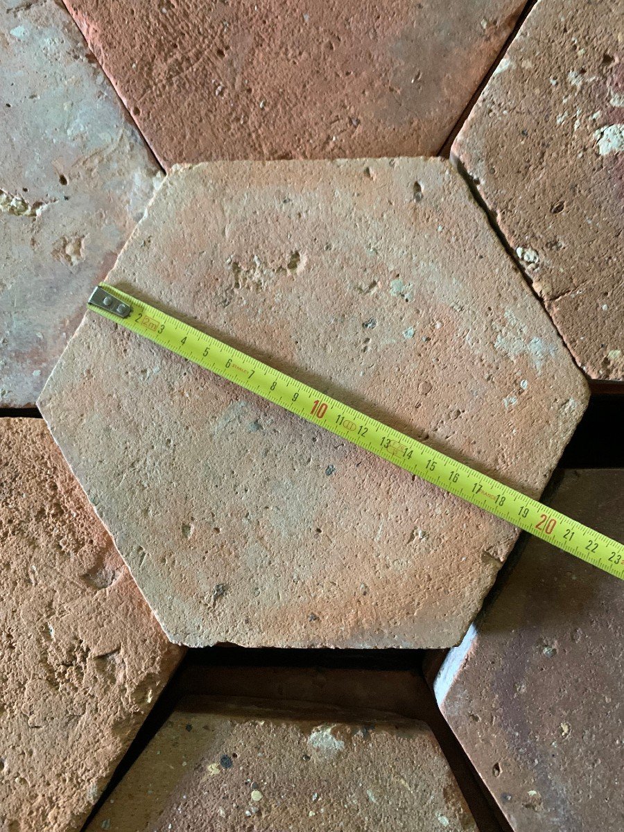 Early 19th C. Terra Cotta Floor Tiles - 62 M2 Of 19 Cm X 19 Cm  Hexagons-photo-4