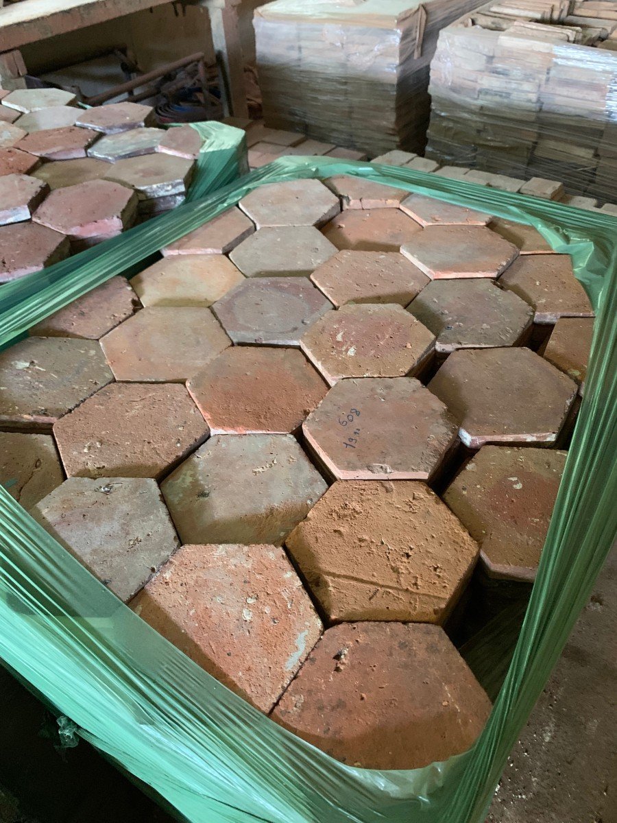 Early 19th C. Terra Cotta Floor Tiles - 62 M2 Of 19 Cm X 19 Cm  Hexagons-photo-2