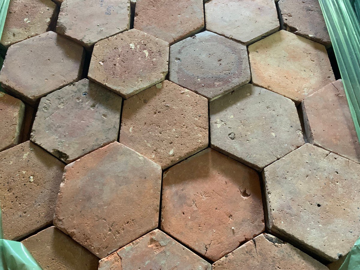 Early 19th C. Terra Cotta Floor Tiles - 62 M2 Of 19 Cm X 19 Cm  Hexagons-photo-4