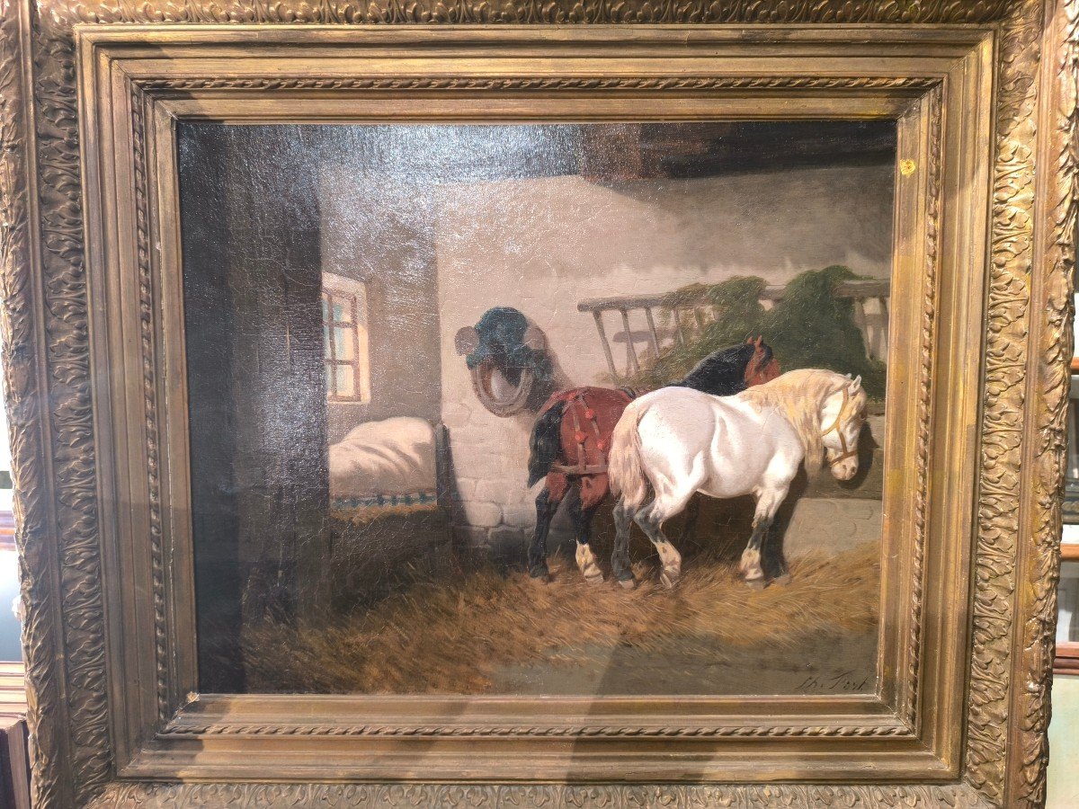 "chevaux à l'écurie" Par Théodore Fort