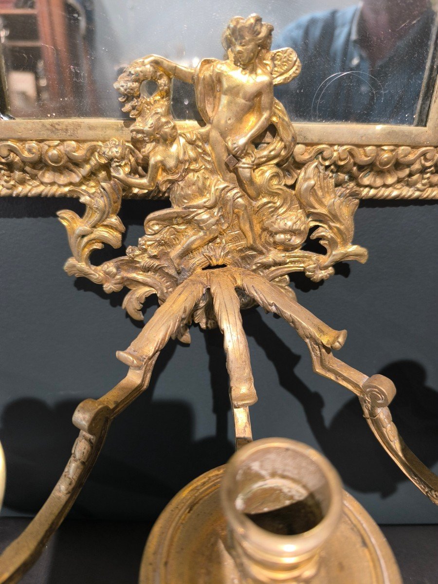 Paire De Réflecteurs En Bronze Doré De Style Louis XIV. Epoque XIXème-photo-2