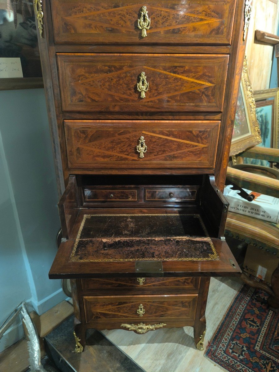 Small Secretary Chest In Thuja Burl Veneer In Rosewood Frames-photo-2