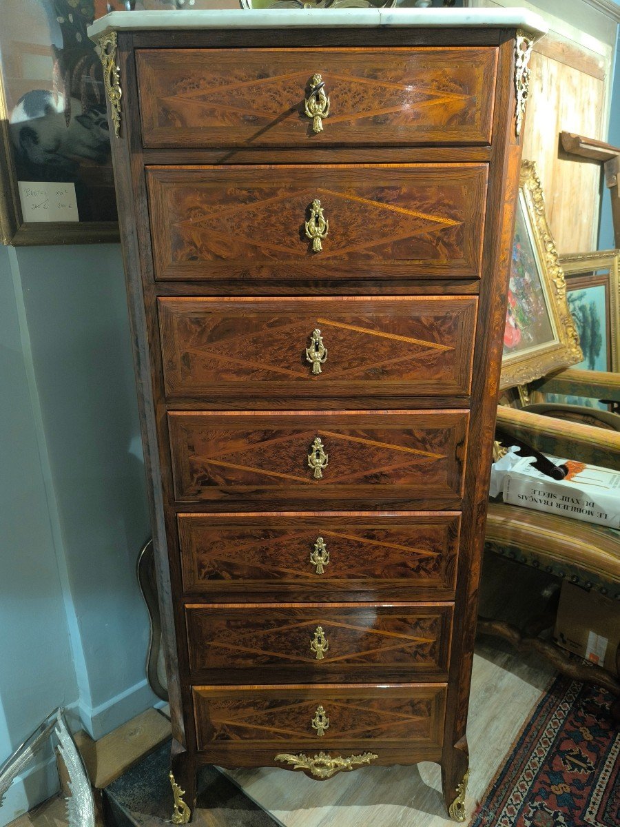 Small Secretary Chest In Thuja Burl Veneer In Rosewood Frames