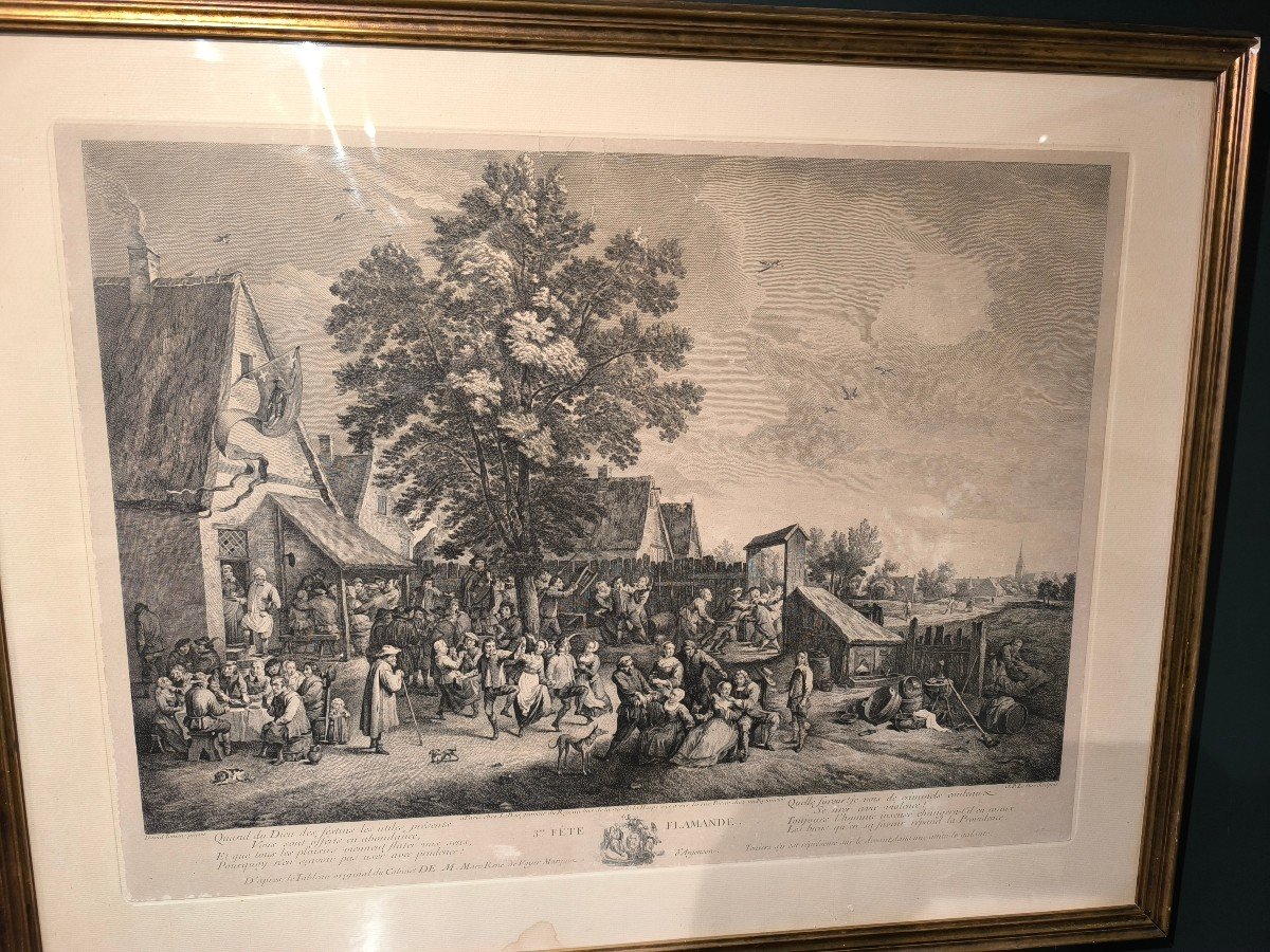 Importante Gravure Du XVIIIème Siècle d'Après Teniers Gravée Par Le Bas