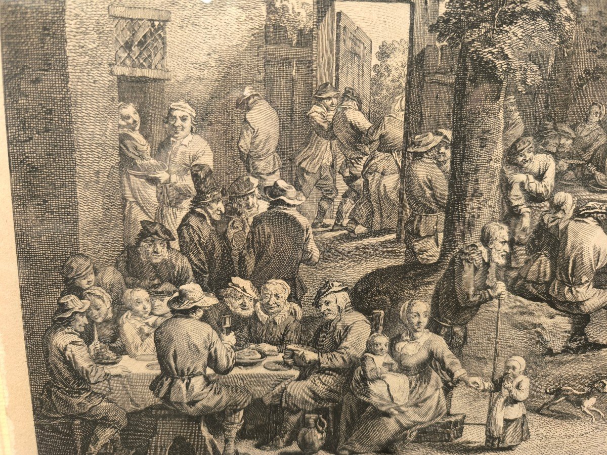 Importante Gravure Du XVIIIème Siècle . 4ème Fête Flamande d'Après Teniers Gravée Par Le Bas.-photo-3