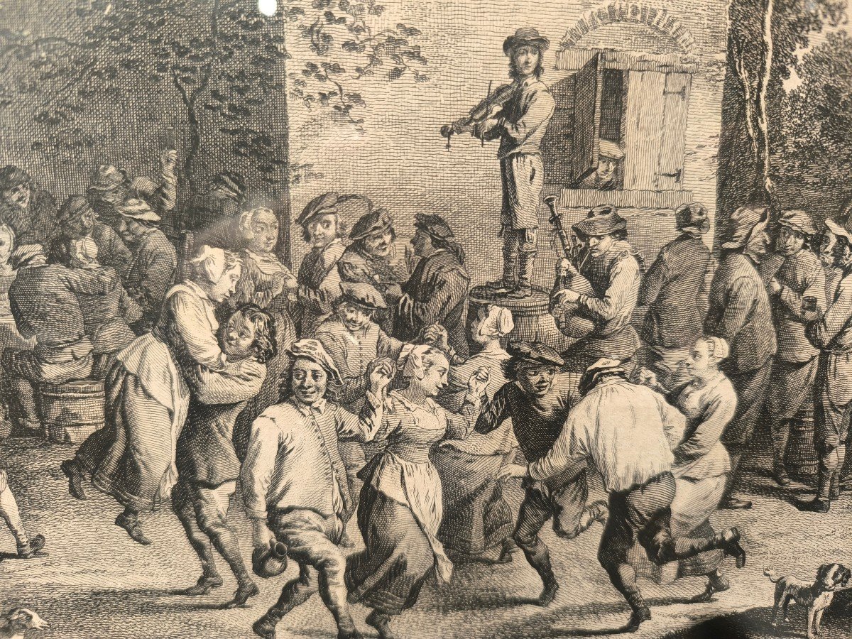 Importante Gravure Du XVIIIème Siècle . 4ème Fête Flamande d'Après Teniers Gravée Par Le Bas.-photo-4