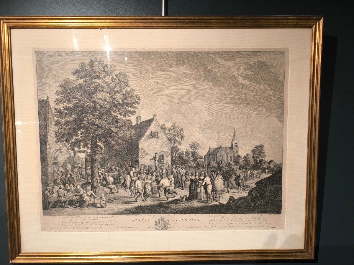 Importante Gravure Du XVIIIème Siècle . 4ème Fête Flamande d'Après Teniers Gravée Par Le Bas.