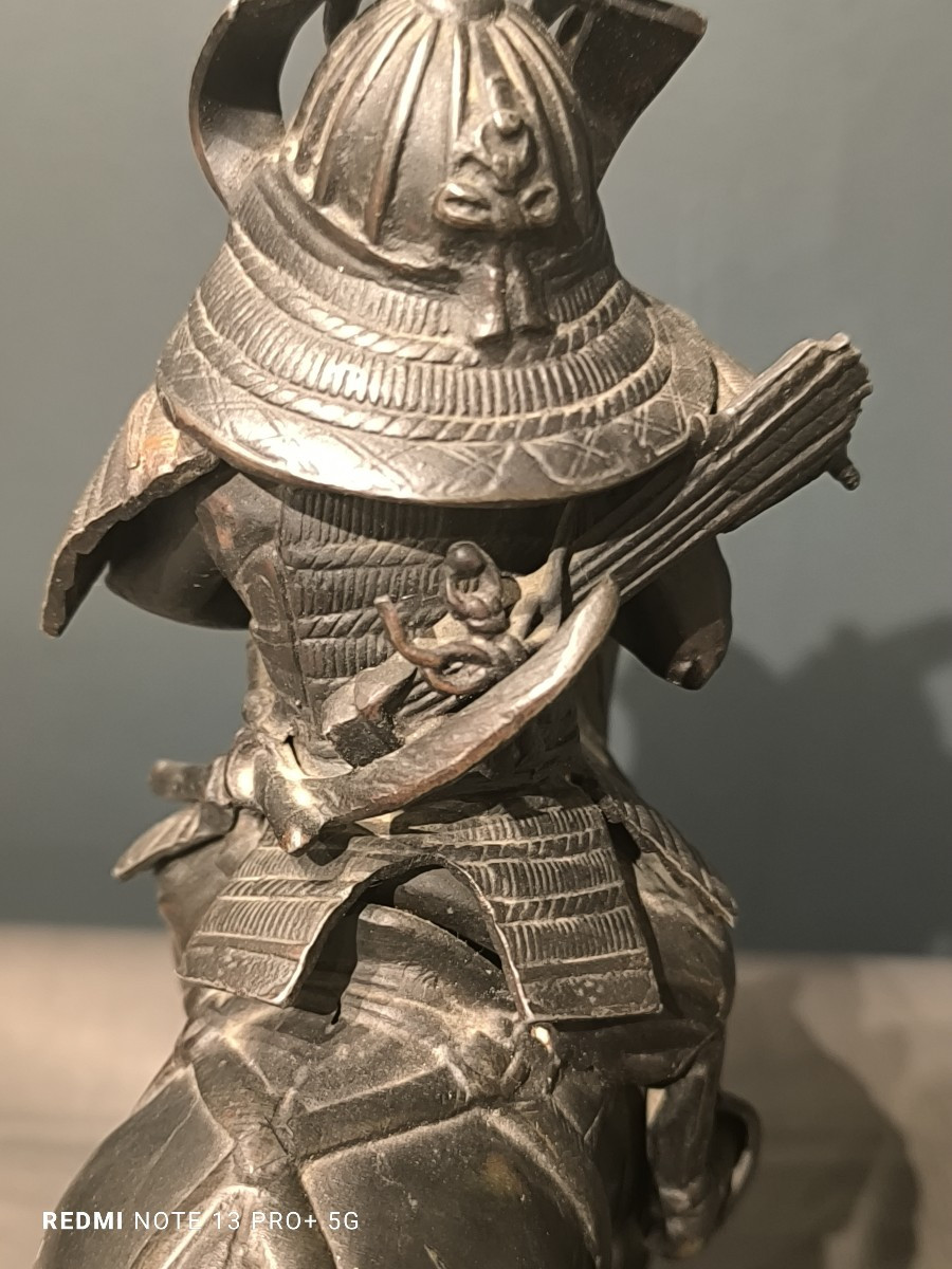 Bronze With Brown Patina: Samurai On Horseback-photo-3