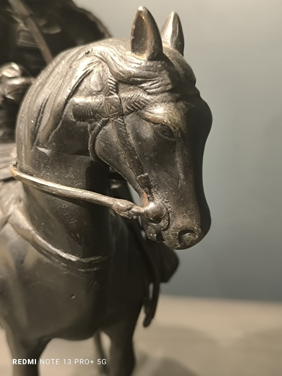 Bronze With Brown Patina: Samurai On Horseback-photo-4