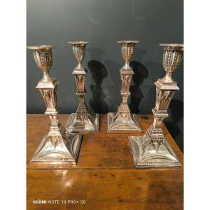 Set Of Four English Silver-plated Candlesticks, 19th Century