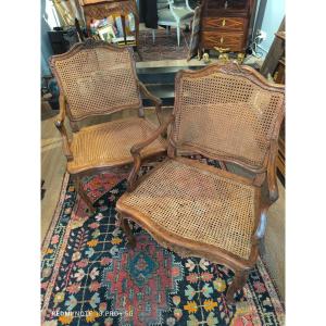 Pair Of L XV Period Caned Armchairs In Beech