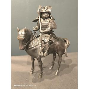 Bronze With Brown Patina: Samurai On Horseback