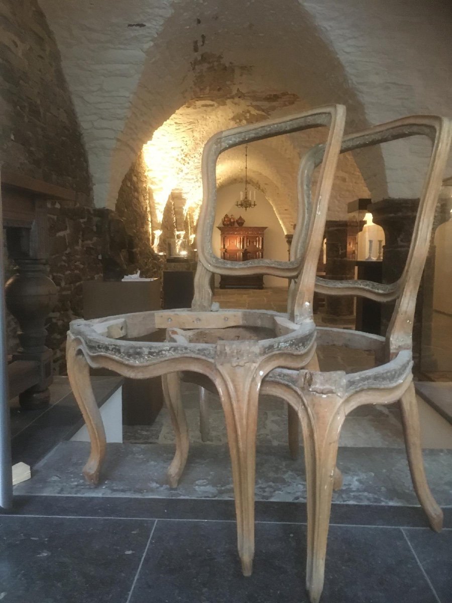 Pair Of Louis XV Period Natural Wood Chairs Mid 18th Century 