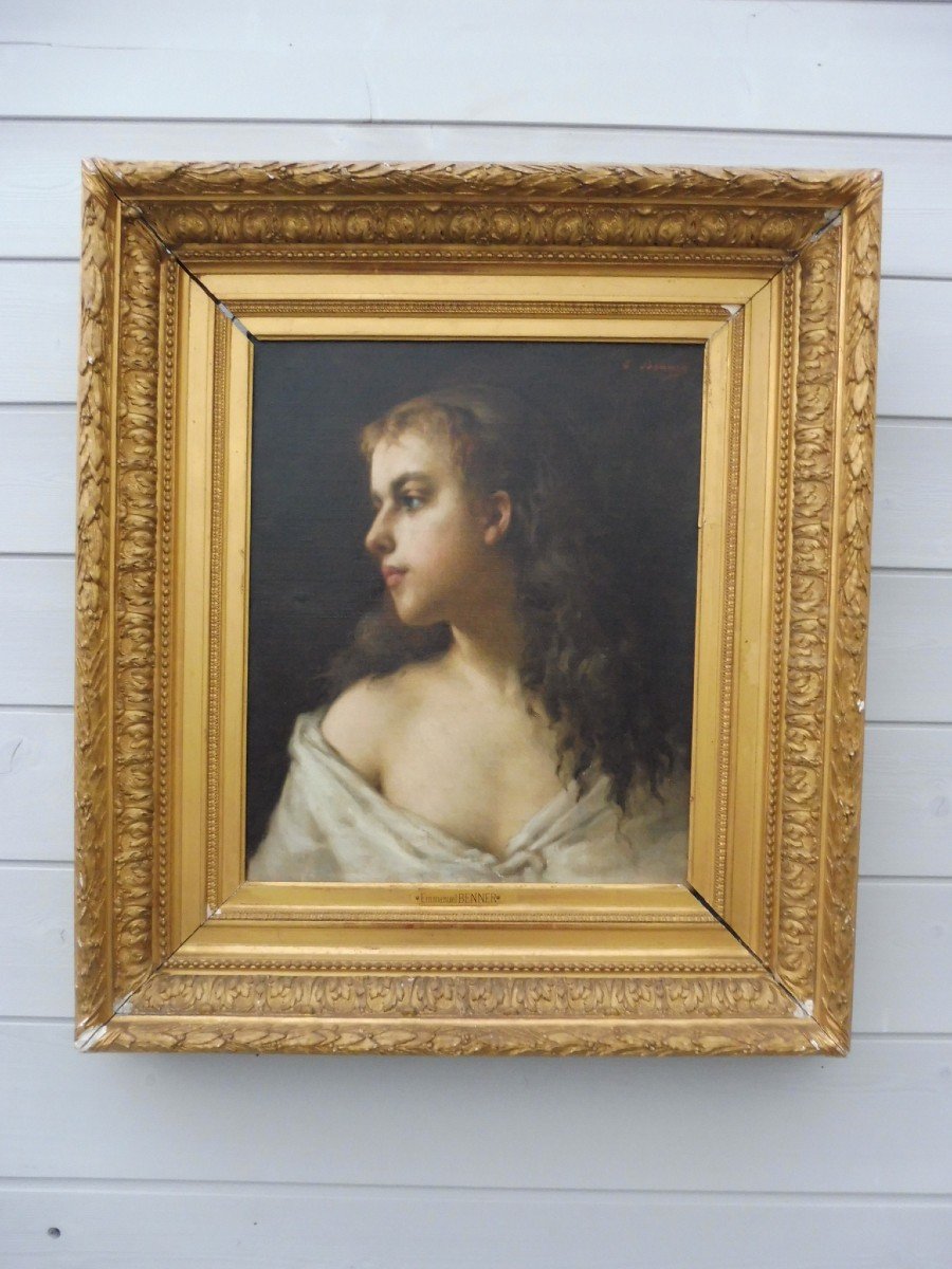 Emmanuel Benner (1836 - 1896) Young Woman In Profile Oil On Canvas Signed Upper Right 8f 19th Century -photo-3