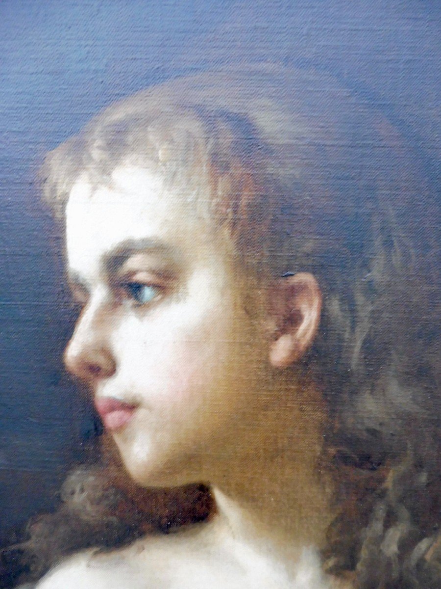 Emmanuel BENNER (1836 - 1896) Jeune Femme en buste de profil Huile sur toile sign&eacute;e en haut &agrave; droite 8F 46X38cm 19&egrave;me XIX&egrave;me Napol&eacute;on III-photo-4