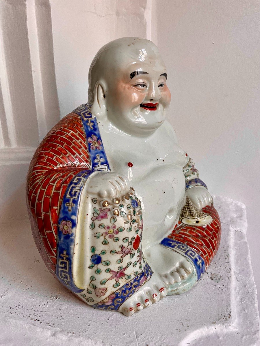 China - Minguo Republic (1912 - 1949) Hotei In Polychrome Porcelain, Laughing Buddha -photo-4