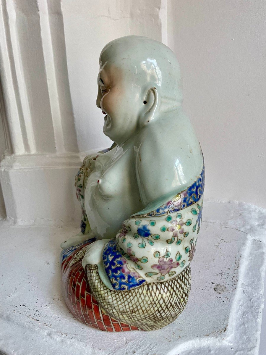 China - Minguo Republic (1912 - 1949) Hotei In Polychrome Porcelain, Laughing Buddha -photo-2