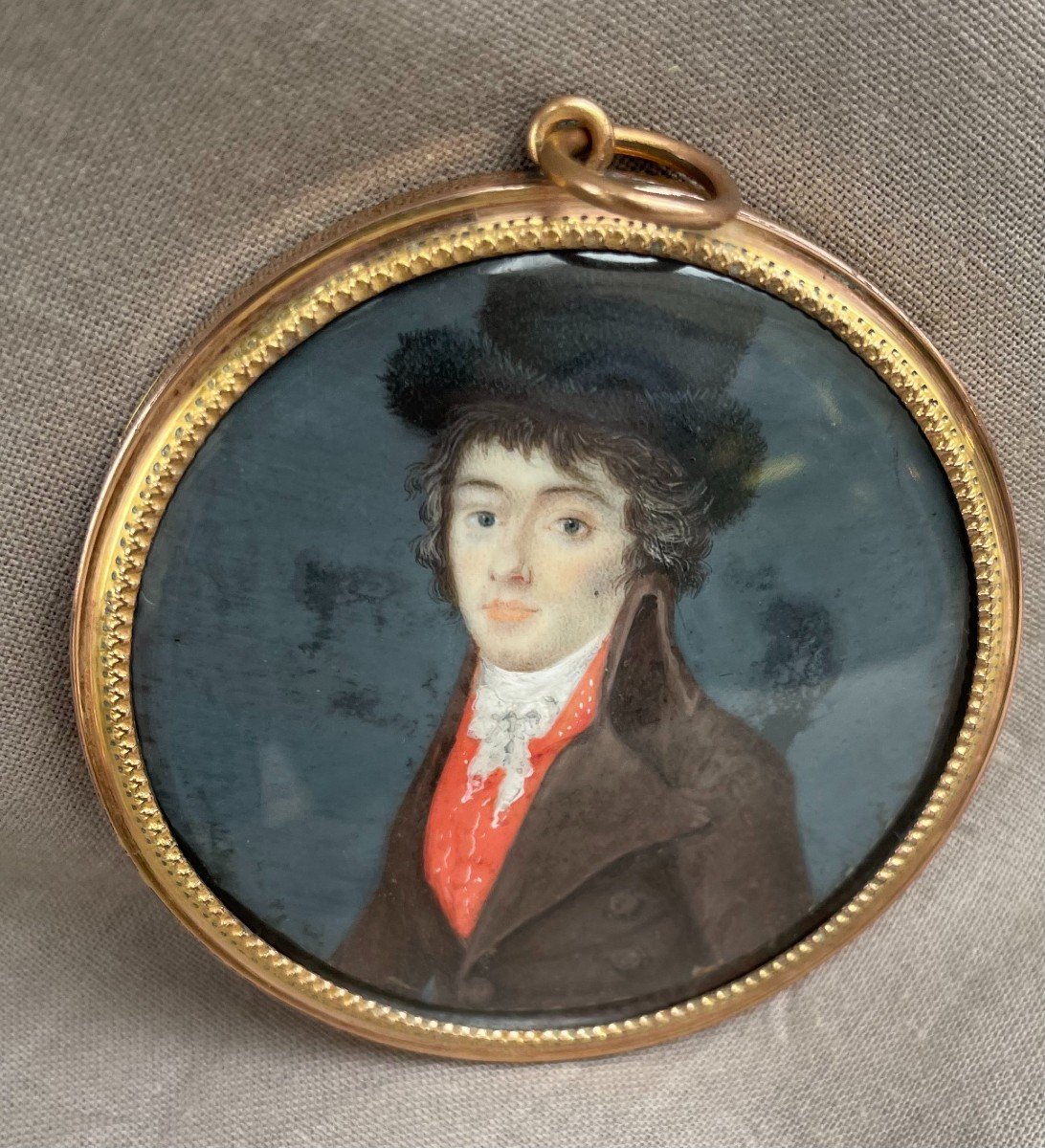 19th Century English School Miniature Portrait On Ivory Of A 19th Century Top Hat Gentleman