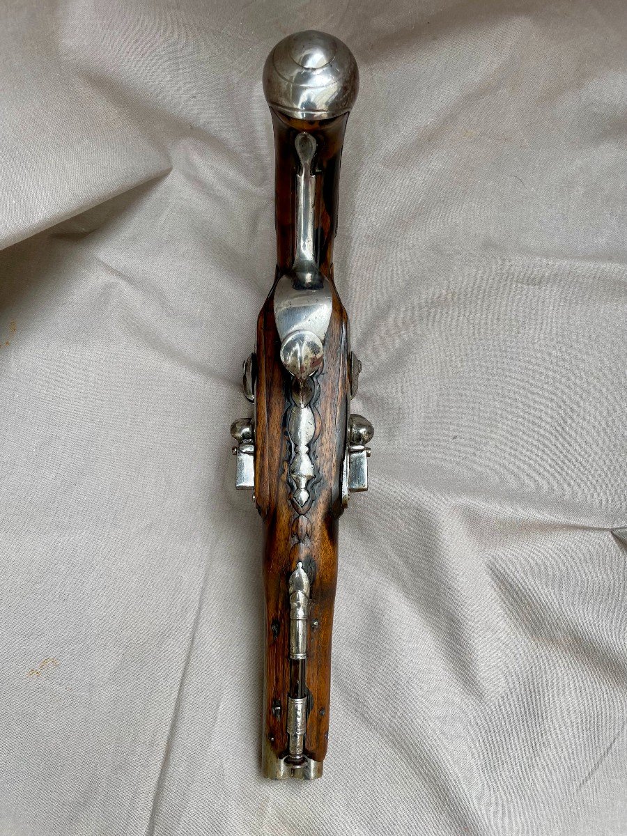 Double Flintlock Pistol For Travel Or Carriage. Juxtaposed Baguette Barrels Of Louis XV Origin-photo-3