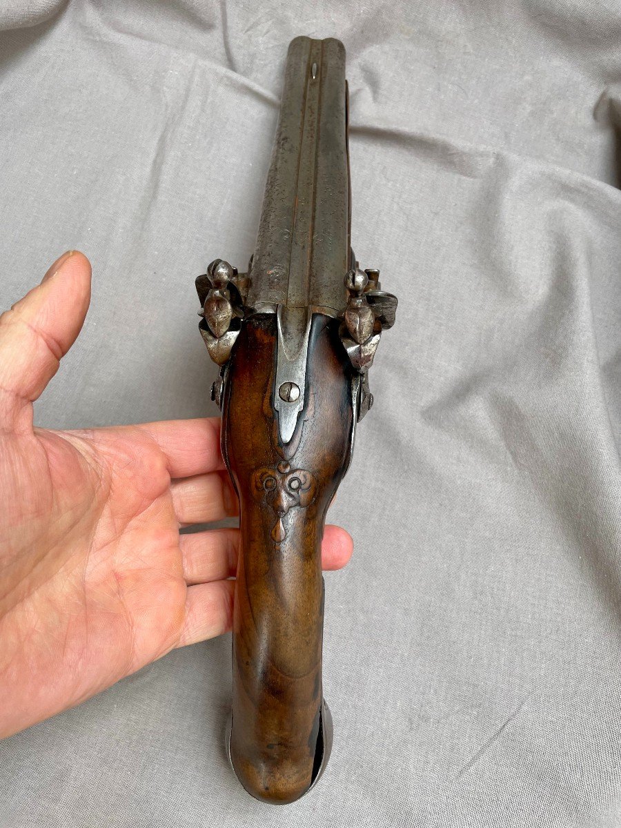 Double Flintlock Pistol For Travel Or Carriage. Juxtaposed Baguette Barrels Of Louis XV Origin-photo-4