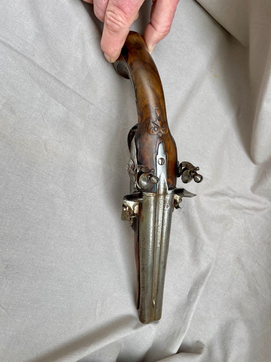 Double Flintlock Pistol For Travel Or Carriage. Juxtaposed Baguette Barrels Of Louis XV Origin-photo-6